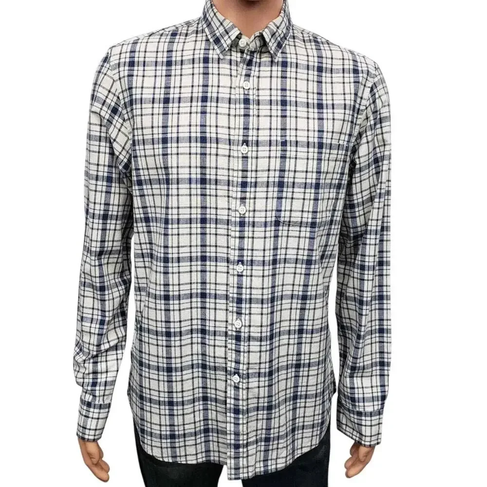 NWT J. Crew Shirt Men M Long Sleeves Button up Navy Blue Plaid Checks Preppy